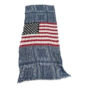 NWT Sears Women's Rectangular Scarf Patriotic Flag Bandana Fringe READ R…